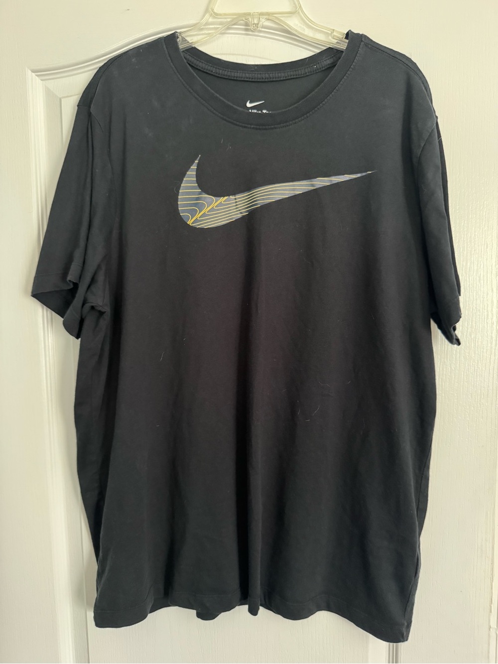 Nike Black Short-Sleeve Tee with Multicolor Marble Swoosh